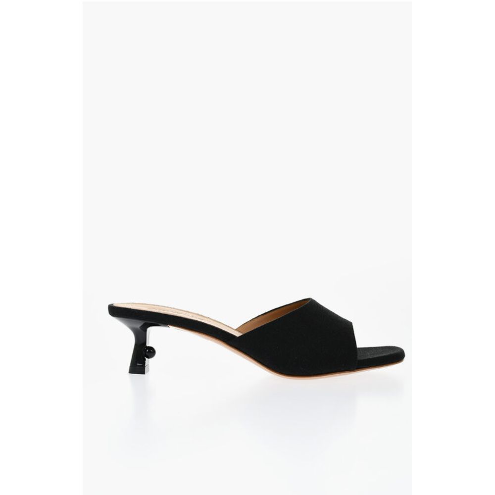 Off-White Open-Toe Linen Blend LOLLIPOP Mules Heel 5 cm
