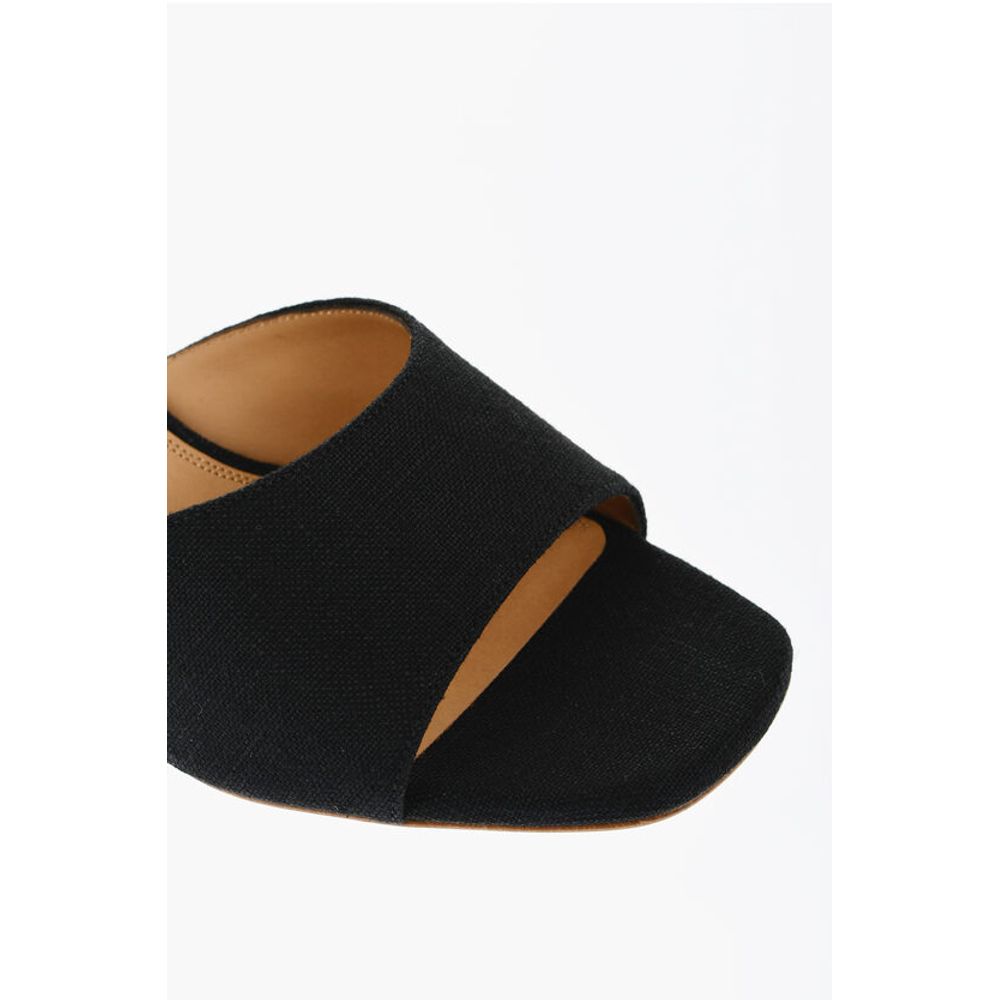 Off-White Open-Toe Linen Blend LOLLIPOP Mules Heel 5 cm