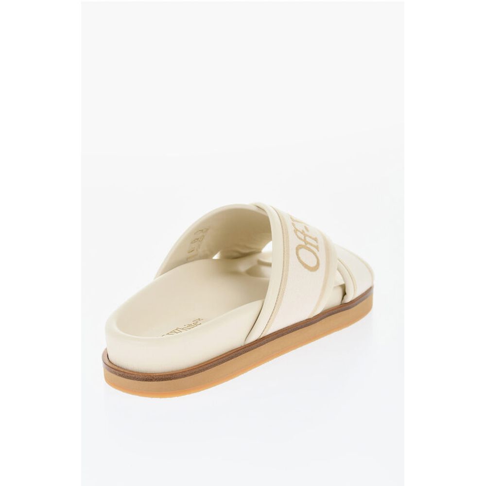 Off-White Leather Criss Cross CLOUD Logoed Slides