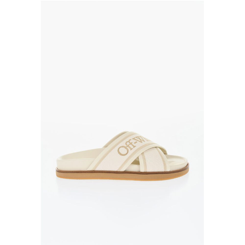Off-White Leather Criss Cross CLOUD Logoed Slides