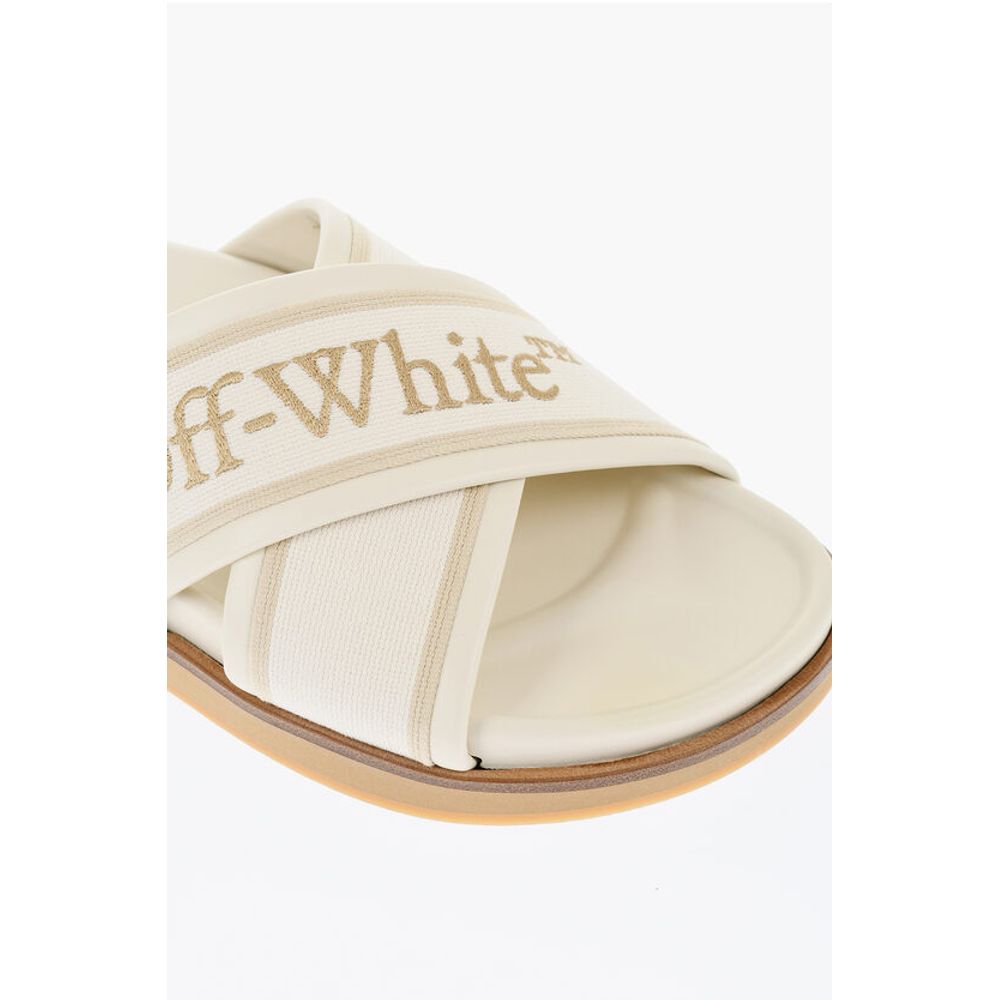 Off-White Leather Criss Cross CLOUD Logoed Slides
