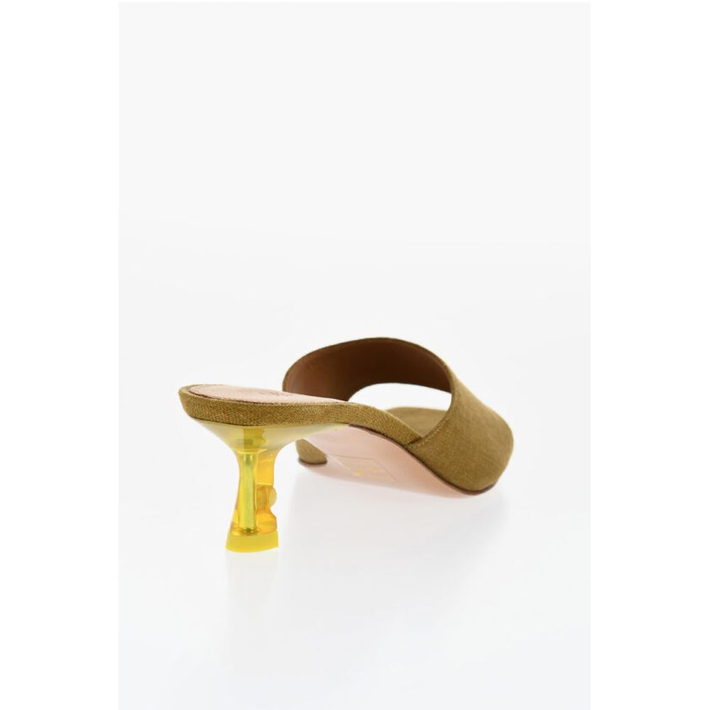 Off-White Open-Toe Linen Blend LOLLIPOP Mules Heel 5 cm