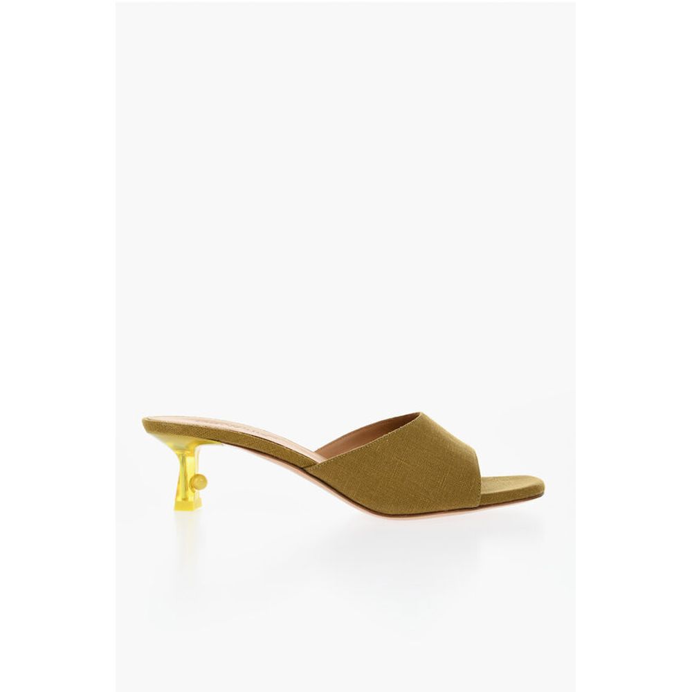 Off-White Open-Toe Linen Blend LOLLIPOP Mules Heel 5 cm