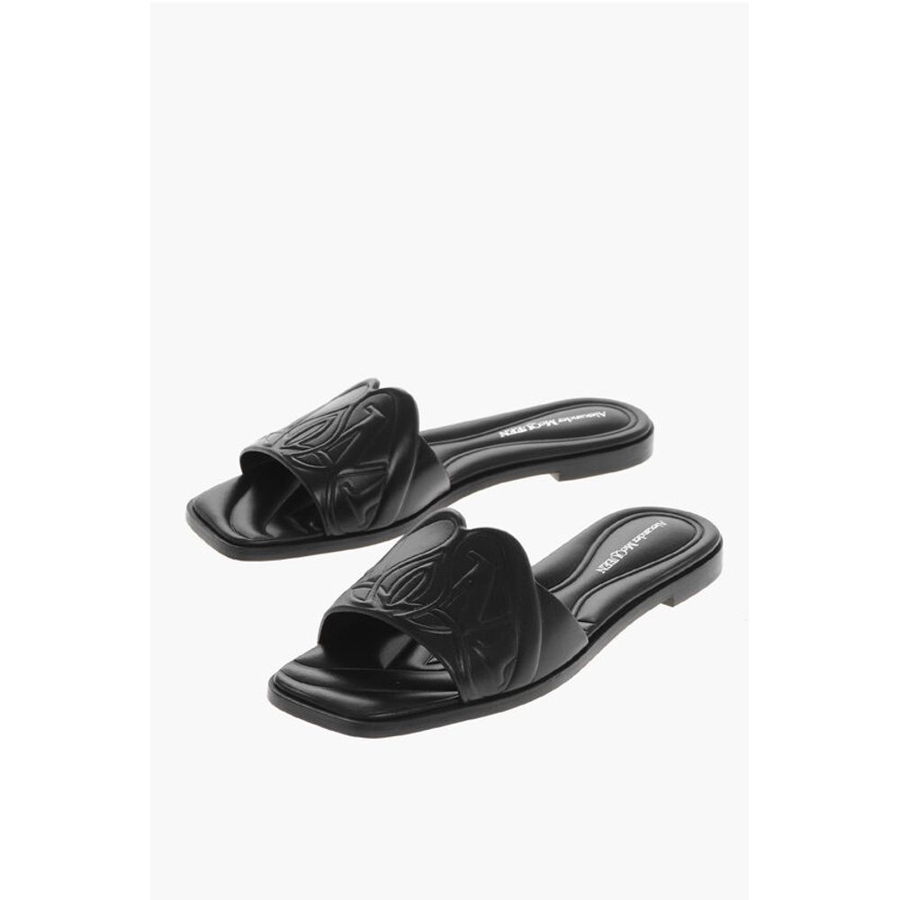 Alexander McQueen Embossed Leather Sliders with Cuir Sole