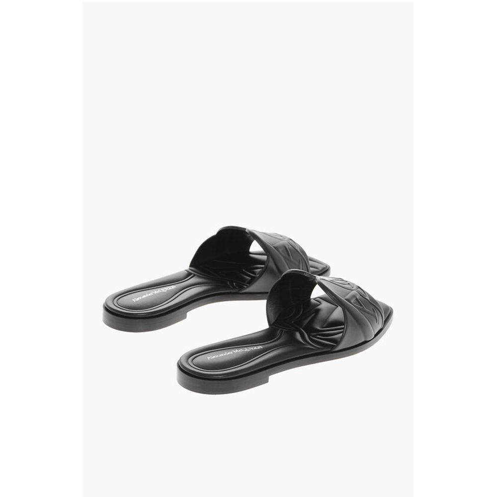 Alexander McQueen Embossed Leather Sliders with Cuir Sole