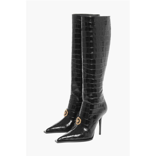 Versace Crocodile Effect Printed Leather Under the Knee Boots 11cm