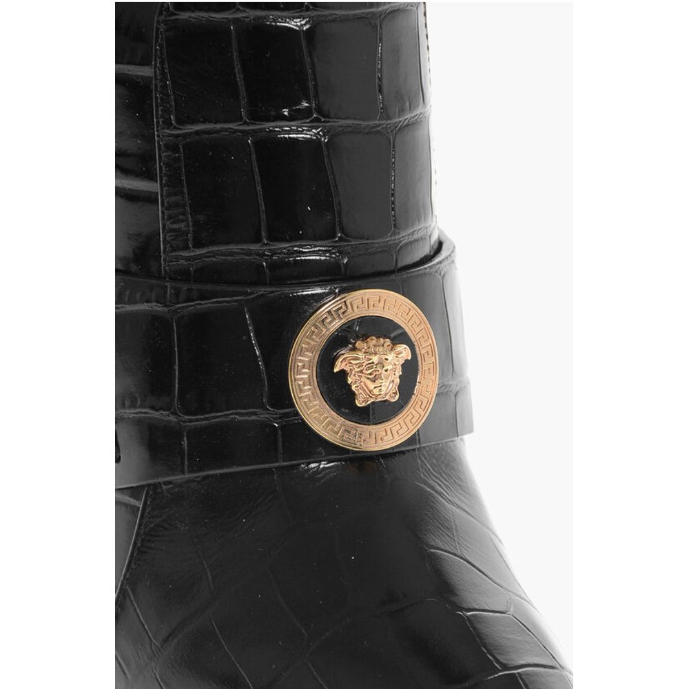 Versace Crocodile Effect Printed Leather Under the Knee Boots 11cm