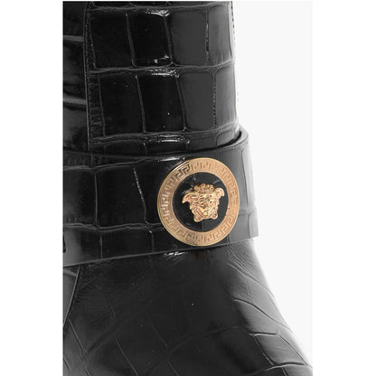 Versace Crocodile Effect Printed Leather Under the Knee Boots 11cm