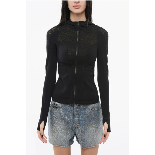 Versace Tech Hoodie Top with Logo Motif