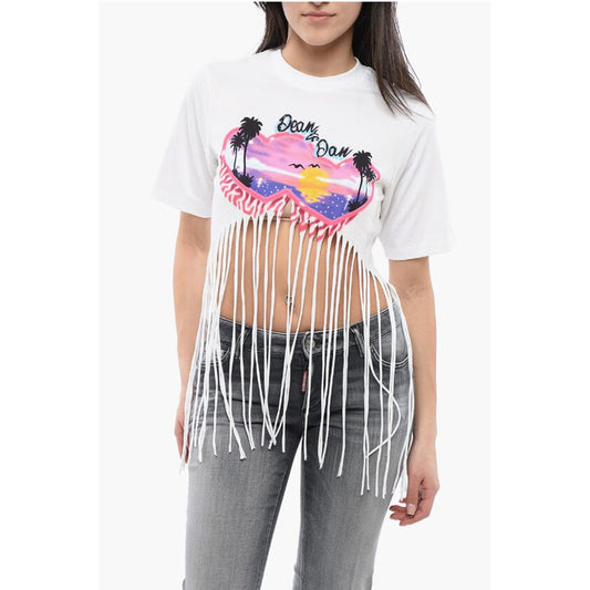 Dsquared² Fringed Hem SPRAY SUNSET Crop T-Shirt