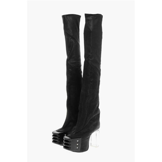 Rick Owens Leather Over the Knee Boots with Platform Sole 12cm