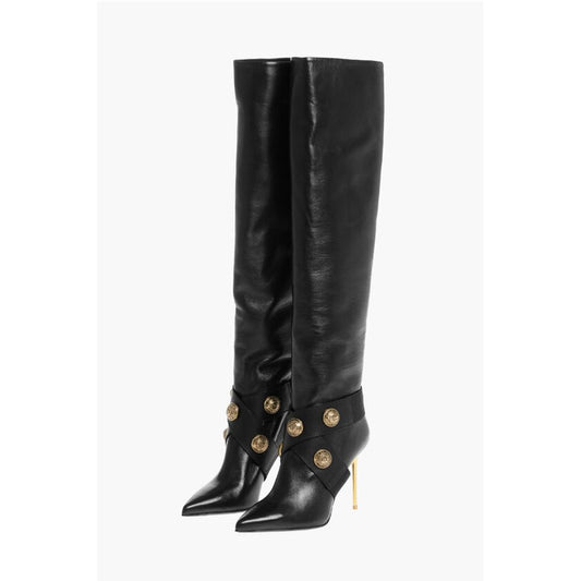 Balmain Leather ALMA Boots with Jewel Buttons