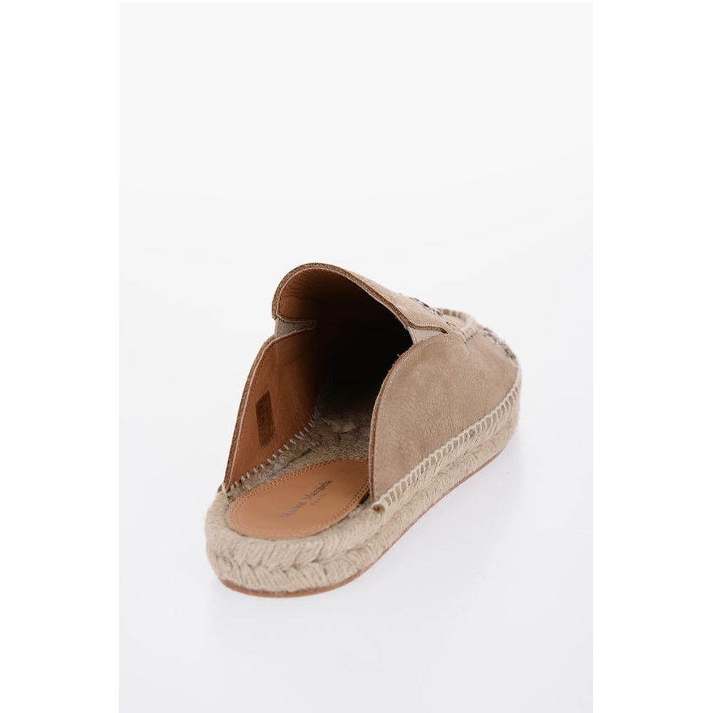 Maison Margiela Leather Slides With Stitching Detail And Espadrillas Soles