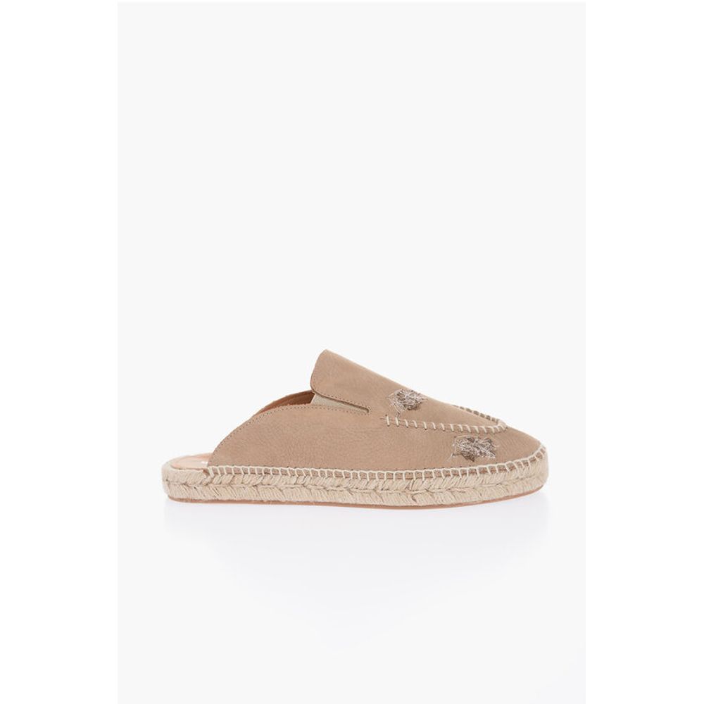 Maison Margiela Leather Slides With Stitching Detail And Espadrillas Soles
