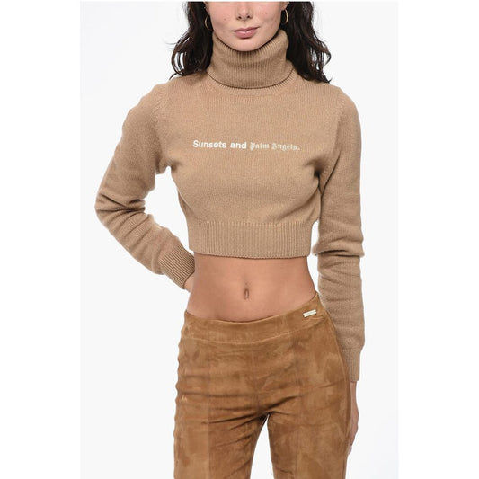 Palm Angels Embroidered Cropped SUNSET Turtle Neck Sweater
