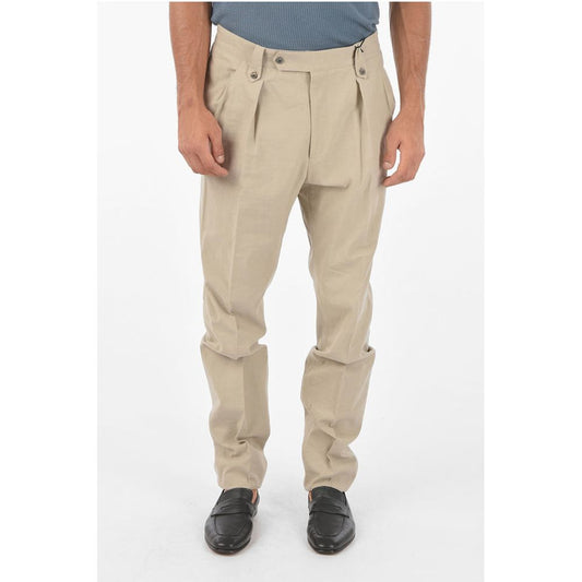 Corneliani Flax Blend Chino Pants with Double Pleat