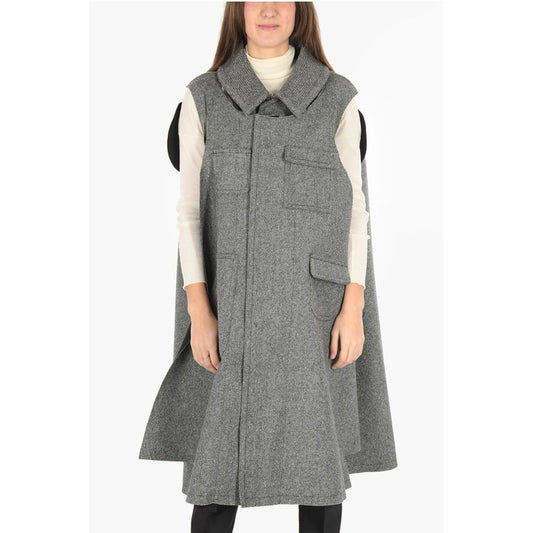 Maison Margiela MM0 plain herringbone cape with cut out details
