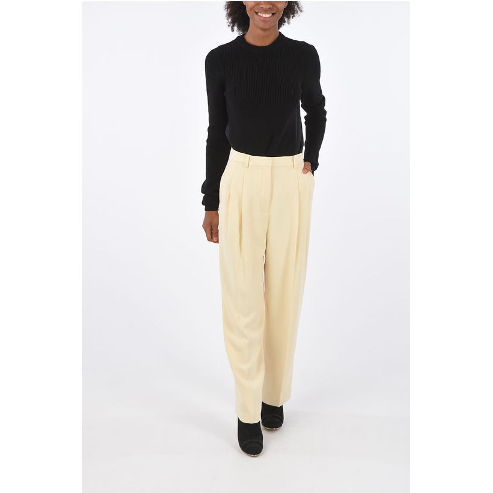 Tory Burch High-waisted Flared Pants in Crepe Effect with Double-pleat