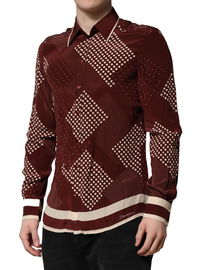 Dolce & Gabbana Maroon Dotted Silk Long Sleeve Casual Shirt