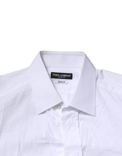 Dolce & Gabbana White GOLD Cotton Men Dress Formal Shirt