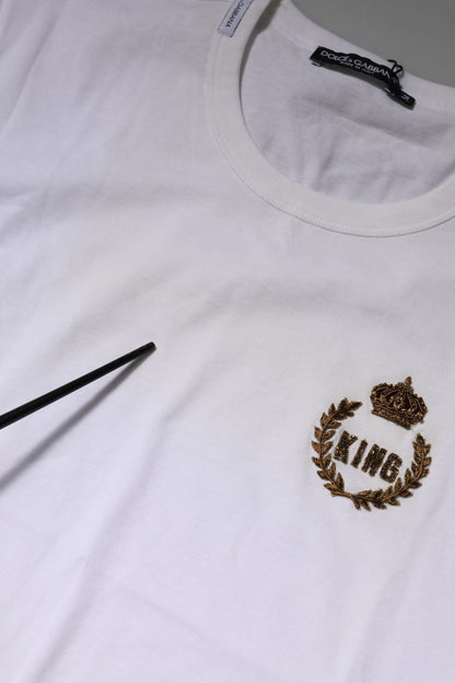 Dolce & Gabbana White King Crown Cotton Crew Neck T-shirt
