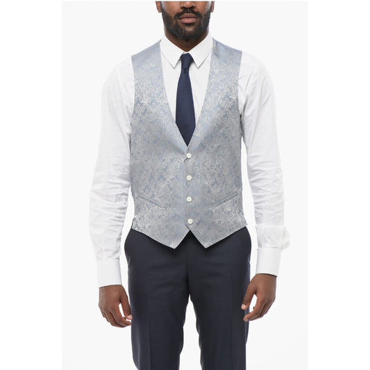 Corneliani Blended Silk Damasked Motif Vest with Half-Belt