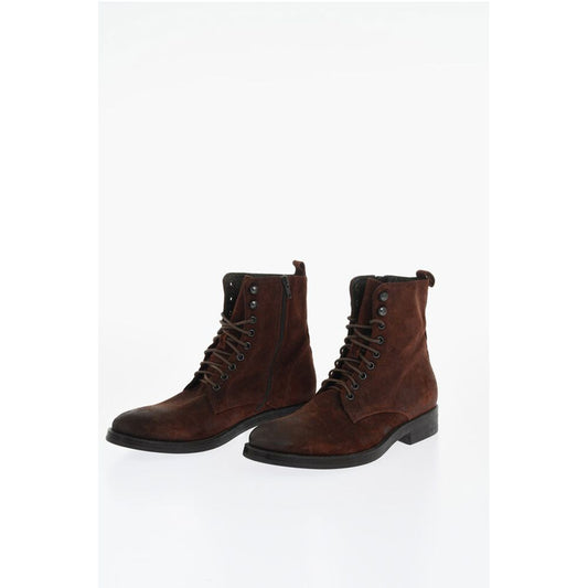 Corneliani Solid Color Suede Ankle Boots with Side Zip