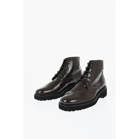 Corneliani Solid Color Patent Leather Ankle Boots with Vibram Sole