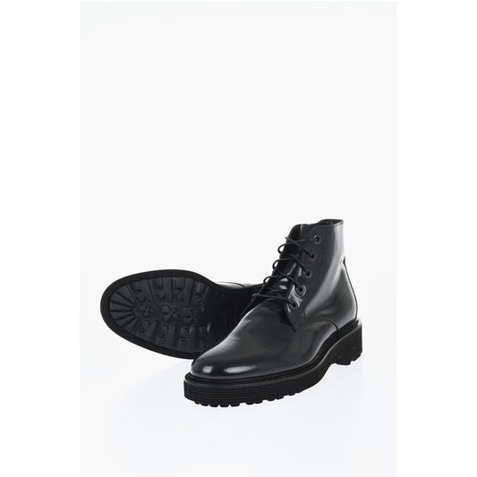Corneliani Solid Color Patent Leather Ankle Boots with Vibram Sole