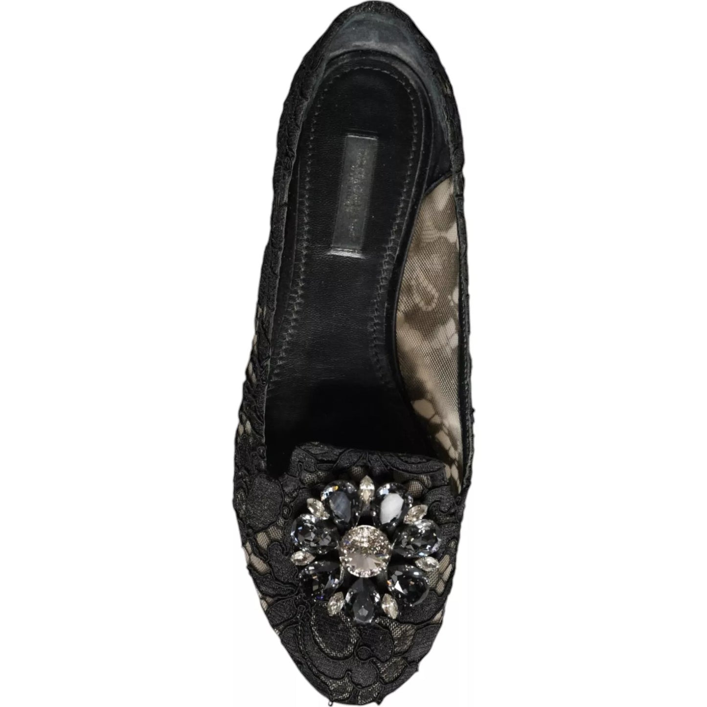Dolce & Gabbana Black Lace Crystal Ballet Flats Loafer Shoes