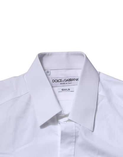 Dolce & Gabbana White Long Sleeves Dress GOLD Formal Shirt