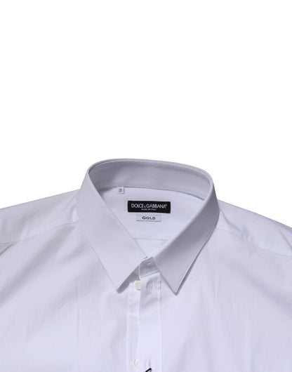 Dolce & Gabbana White GOLD Long Sleeve Dress Men Formal Shirt
