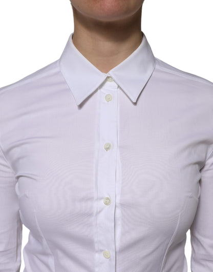 Dolce & Gabbana White Cotton Collared Long Sleeves Blouse Top
