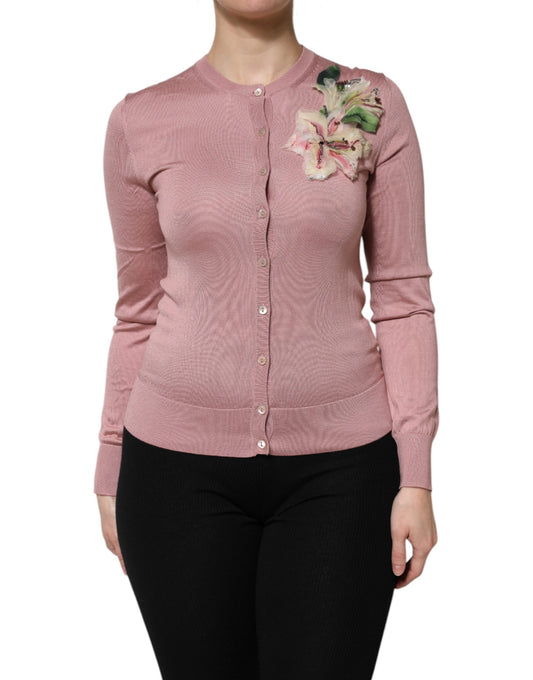 Dolce & Gabbana Pink Silk Knit Button Down Cardigan Sweater