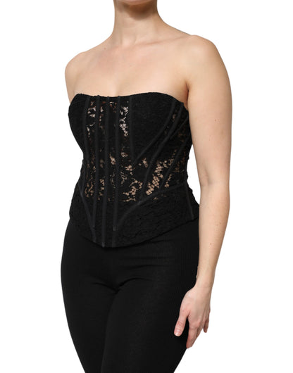 Dolce & Gabbana Black Cotton Floral Lace Corset Bustier Top