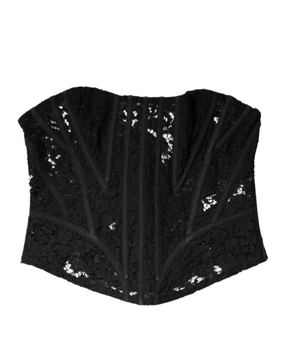 Dolce & Gabbana Black Cotton Floral Lace Corset Bustier Top