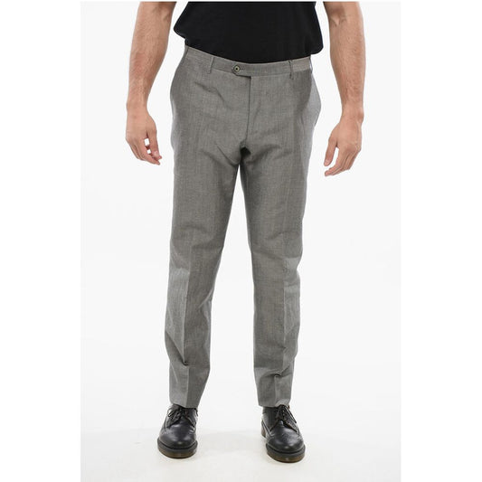 Corneliani Blended Linen Bouclè Effect Pants with Four Pockets
