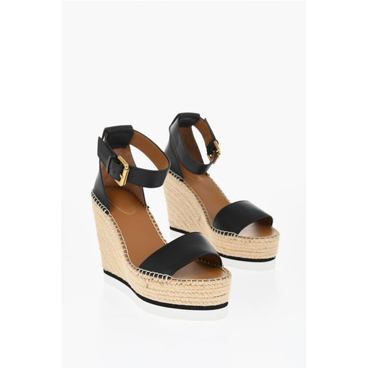 See By Chloé Leather Sandals Espadrillas Wedge 12 cm