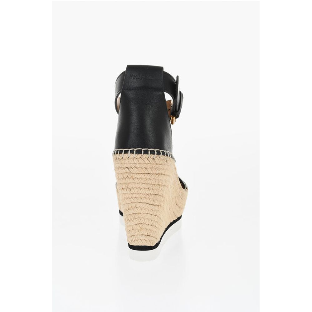 See By Chloé Leather Sandals Espadrillas Wedge 12 cm