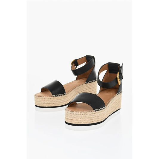 See By Chloé Leather Sandals Espadrillas Wedge 7 cm