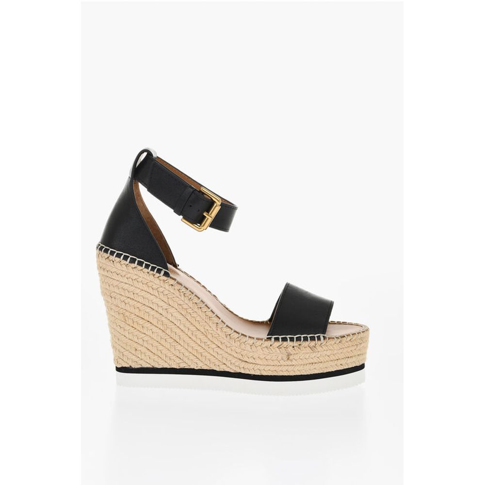 See By Chloé Leather Sandals Espadrillas Wedge 12 cm
