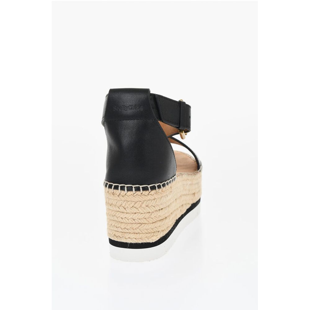 See By Chloé Leather Sandals Espadrillas Wedge 7 cm