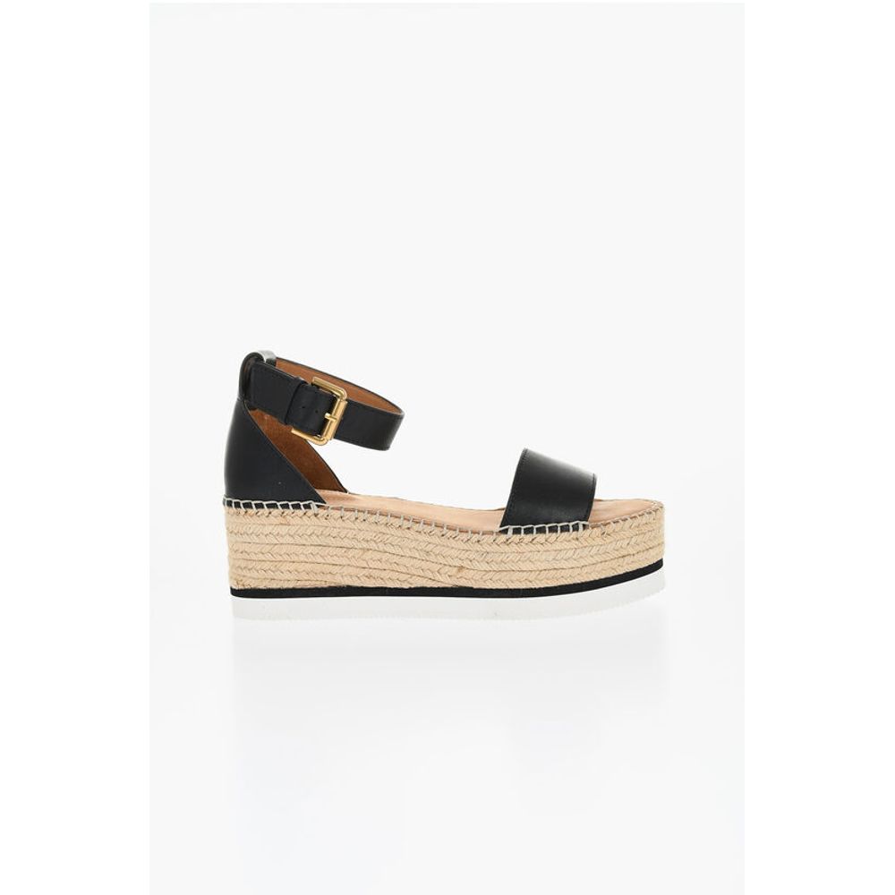 See By Chloé Leather Sandals Espadrillas Wedge 7 cm