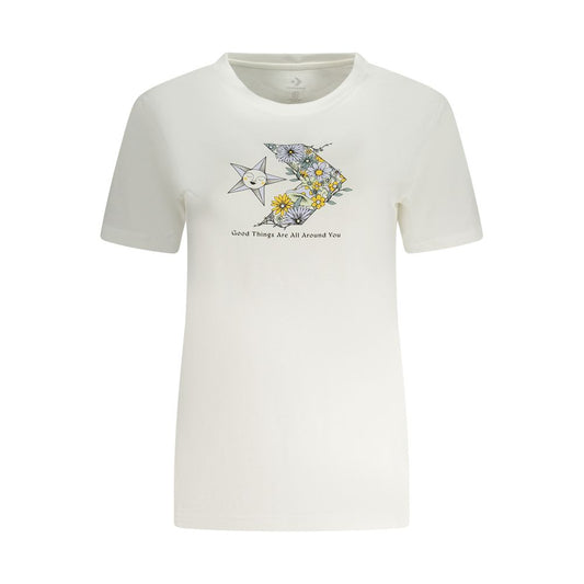 Converse White Cotton Women T-Shirt