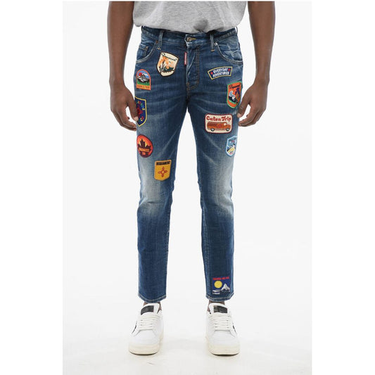 Dsquared² Skater Fit Delavè Denims with Embroidered Patches 15cm