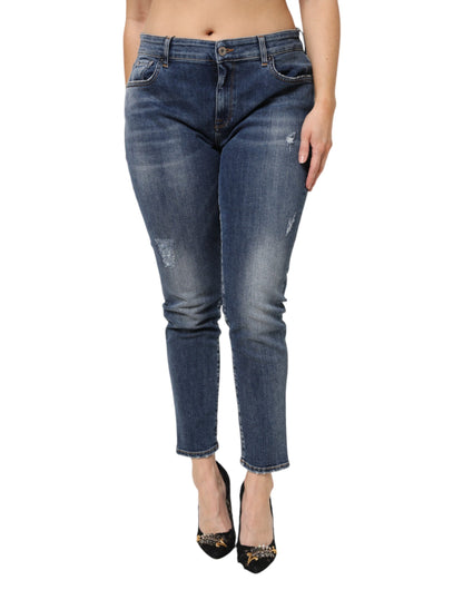 Dolce & Gabbana Blue Washed Cotton Low Waist Denim Jeans