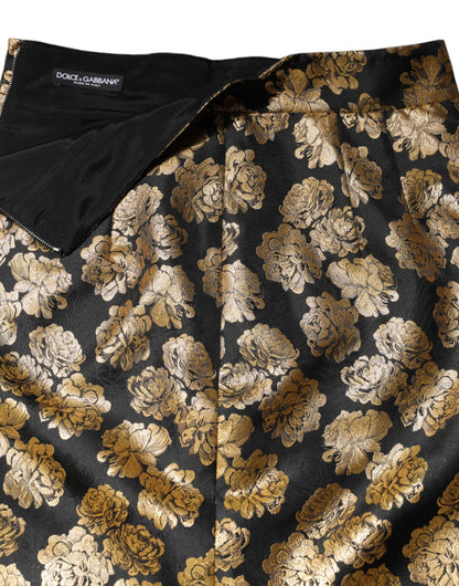 Dolce & Gabbana Black Gold Floral Print Jacquard Mini Skirt