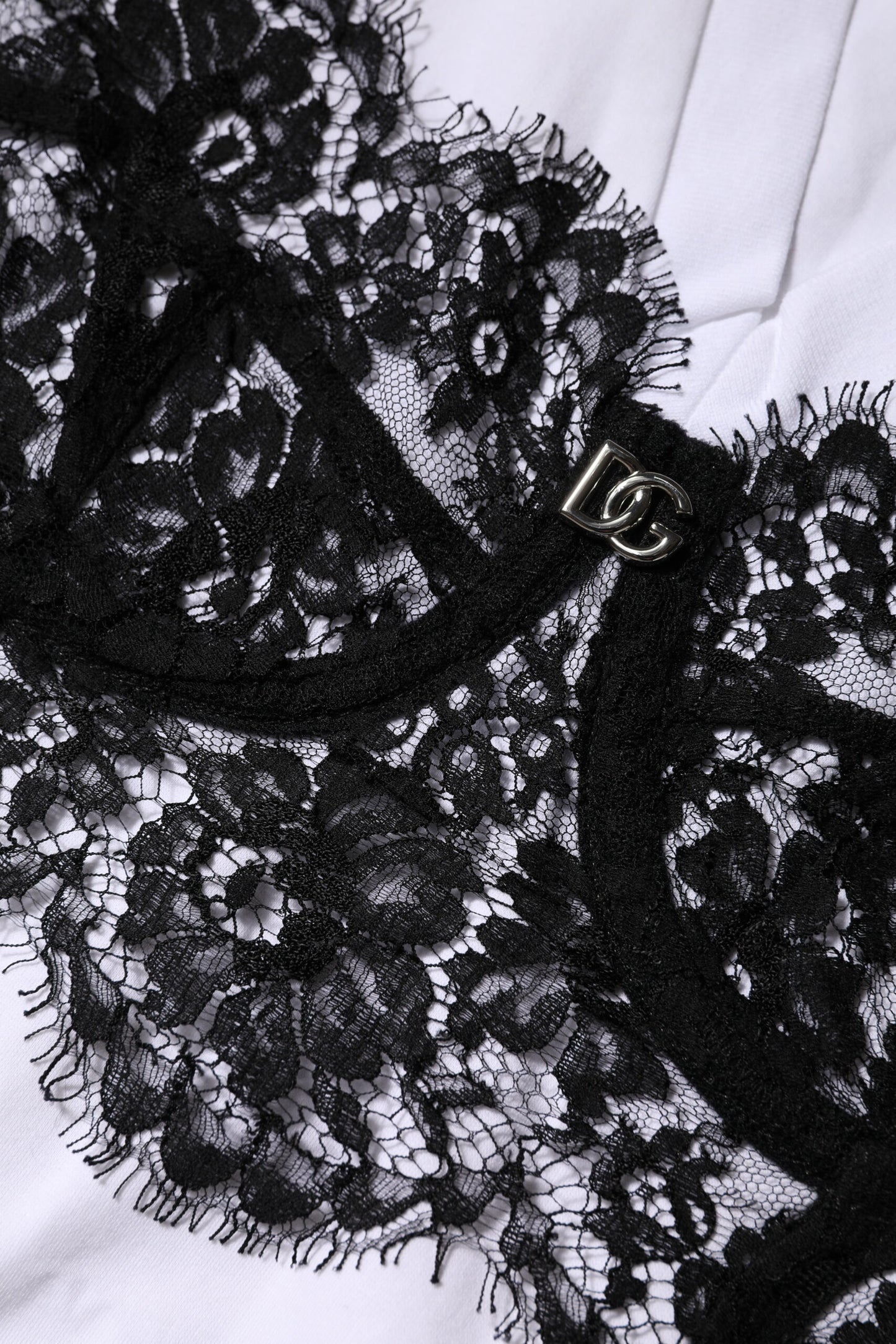 Dolce & Gabbana White Lace Cotton V-Neck Short Sleeves Top