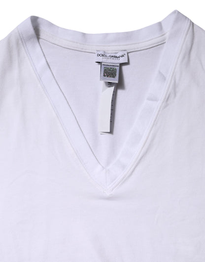 Dolce & Gabbana White Cotton Short Sleeves V-Neck Top T-shirt