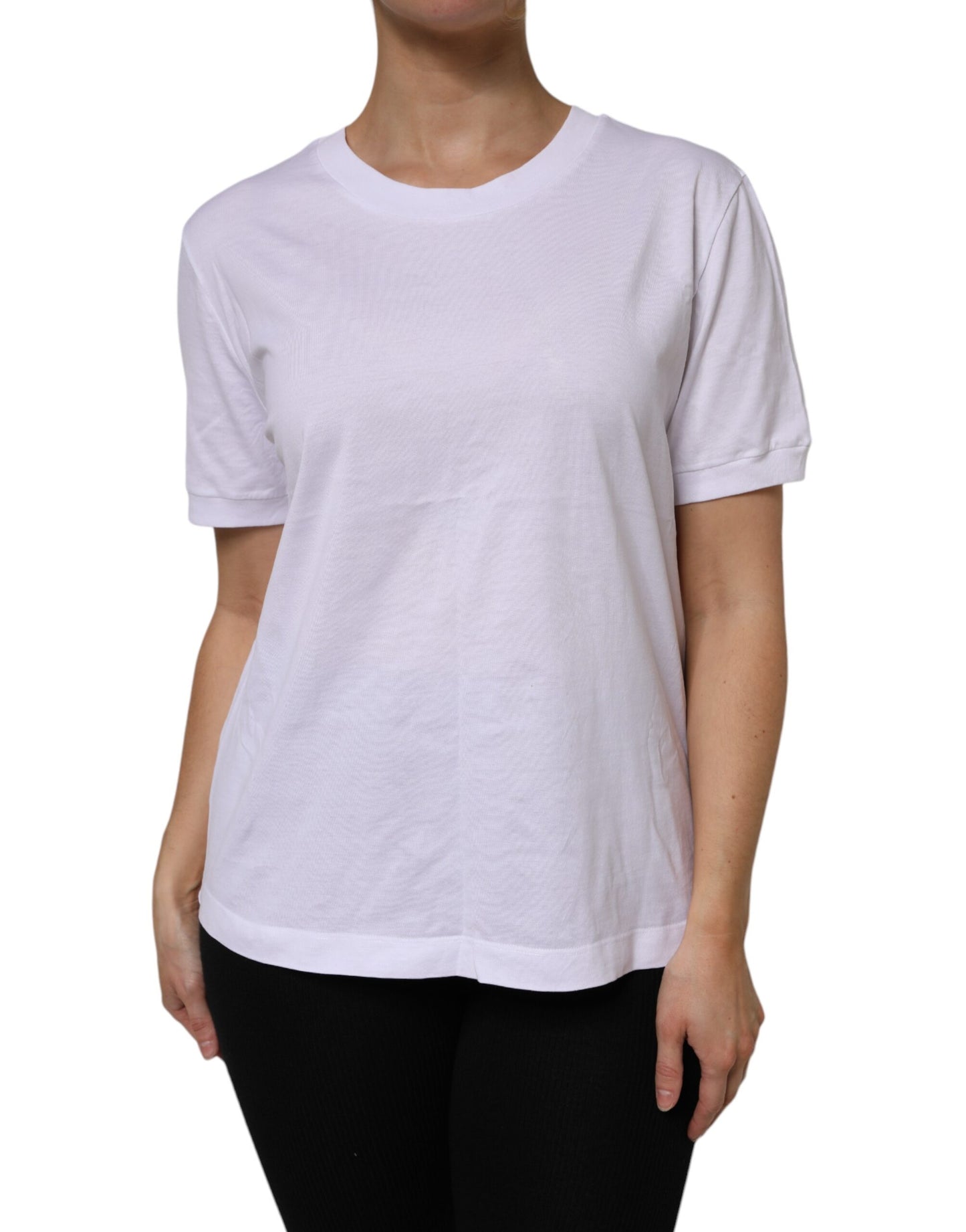 Dolce & Gabbana White Cotton Short Sleeve Round Neck T-shirt